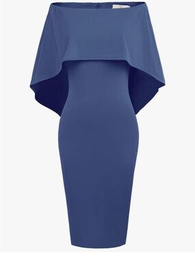 Off-Shoulder Cape Midi Dress - Blue | XL | NWT